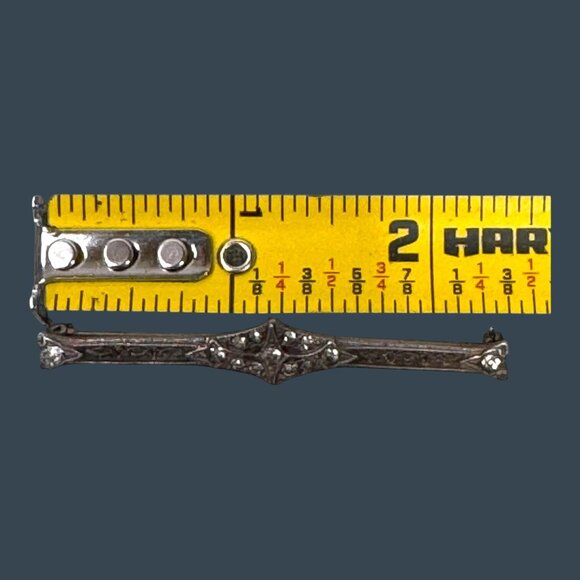 Antique Sterling Silver Art Deco Bar Brooch Pin Victorian Rhinestones Vintage - Picture 6 of 7